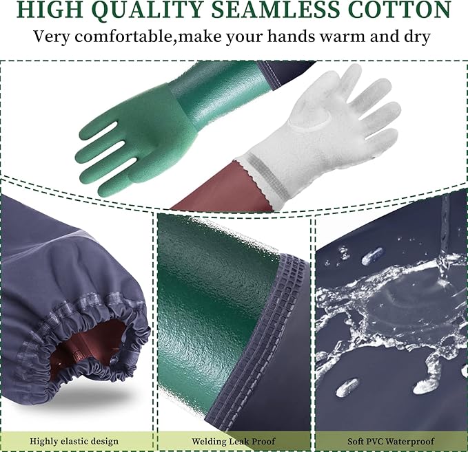 Coopache Full Arm Pond Gloves with Cotton lining Extra Long Waterproof Glove for Pond Cleaning/Machinery Industry 25-inch
