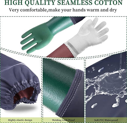 Coopache Full Arm Pond Gloves with Cotton lining Extra Long Waterproof Glove for Pond Cleaning/Machinery Industry 25-inch