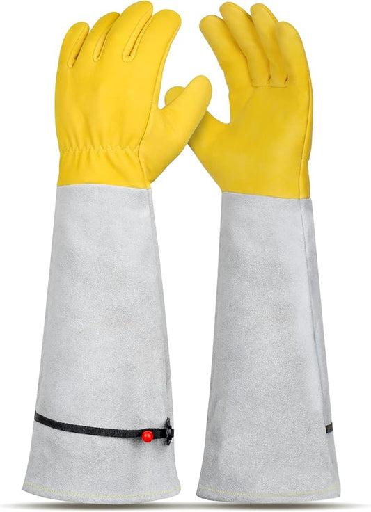 Gardening Gloves for Women/Men, Rose Pruning Thorn-Proof Long Leather Garden Gloves with Adjustable Cuff, Ladies Light Protective Glove for Yard & Outdoor Work