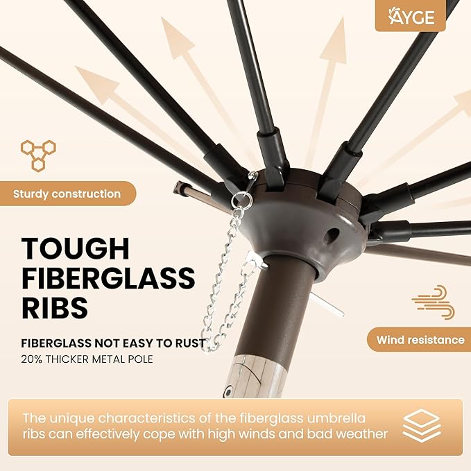 Ayge 9FT Large Outdoor Patio Umbrella Market Table Umbrella-UV Resistant, Easy Push Button Tilt and Crank, 8 Sturdy Fiberglass Ribs Heavy-Duty Pool Umbrella for Deck, Backyard,Garden,Navy