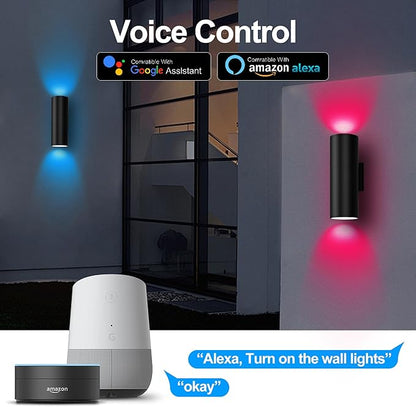 Smart RGBCW Up and Down Outdoor Wall Lights 120W, Dual Beam LED Wall Sconce with App & RF Control, 2700K-6500K Adjustable White, Color Changing Dimmable Exterior Light for Porch, Patio, Garage