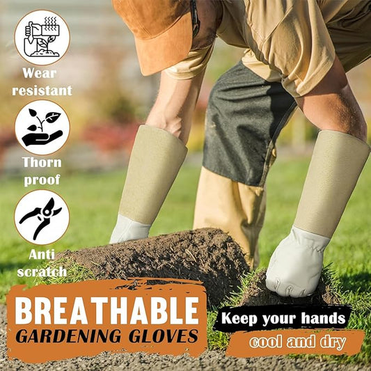 Rose Pruning Gloves for Men & Women, Long Thorn Proof Gardening Gloves, Breathable Pigskin Leather Gauntlet, Best Garden Gifts & Tools for Gardener(Beige White, M)