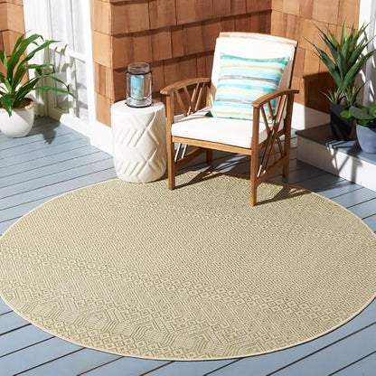 SAFAVIEH Washable Rug Outdoor Courtyard Collection - 6'7" Round, Beige & Green, Non-Shedding & Easy Cleaning, Ideal for Patio, Backyard, Mudroom (CY6235-21812)
