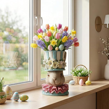 Easter Bunny Vase for Flowers, 11.2"H Resin Blue Cute Decorative Rabbit Head Statue Table Centerpiece Mantel Desk Top Home Decorations Indoor, Spring Planters for Outdoor Plants, Garden Decor