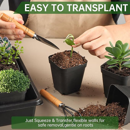 100 Pack Plant Nursery Pots 3.15 Inch, Durable Square Seedling Pots with Drainage Holes, Reusable Small Plastic Flower Pots for Seed Starting, Transplanting, Herb Garden