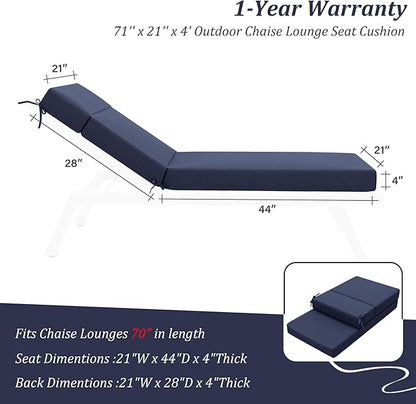 Chaise Lounge Cushion for Outdoor Furniture, Waterproof Fade and Tear Resistant Lounge Deck Chair Cushions for Patio Lawn Pool Resort Hotel