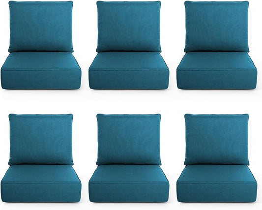 Outdoor Chair Cushions, 6 Inch Thick Patio Seat & Back Cushions Set with Removable Cover, Waterproof Patio Cushions for Outdoor Furniture, 24 x 24 Inch, Turquoise 6-Set
