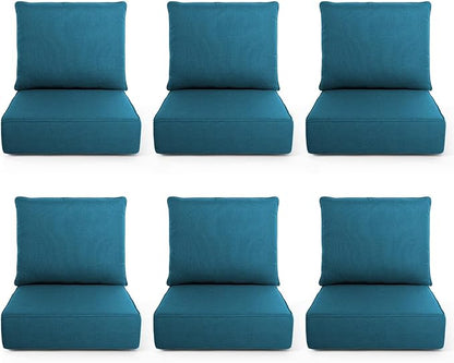 Outdoor Chair Cushions, 6 Inch Thick Patio Seat & Back Cushions Set with Removable Cover, Waterproof Patio Cushions for Outdoor Furniture, 22 x 24 Inch, Turquoise 6-Set