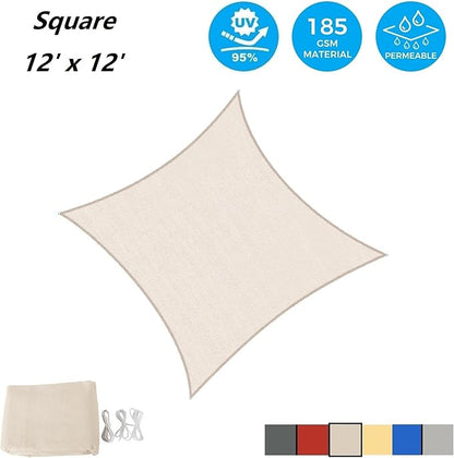 AsterOutdoor Sun Shade Sail Rectangle 12' x 12' UV Block Canopy for Patio Backyard Lawn Garden Outdoor Activities, Cream
