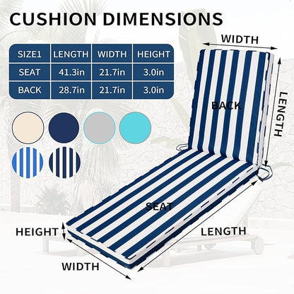 Outdoor Chaise Lounge Cushions for Patio, 72"x22"x3" Lounge Chair Cushions Set of 2, Waterproof Replacement Seat Cushions for Outdoor Furniture