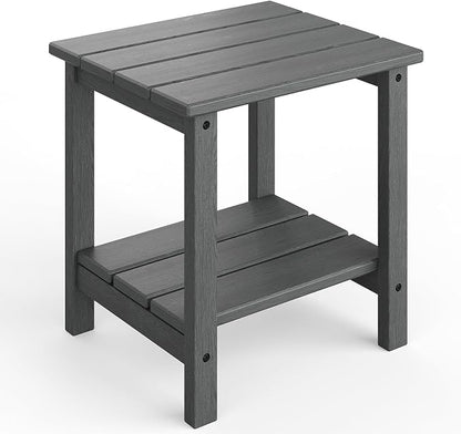 GarveeLife Outdoor Side Table 2-Tier, 18 in HDPE All Weather Resistant Patio Side Tables for Outside, End Table for Patio Pool Deck Indoor Backyard, Grey