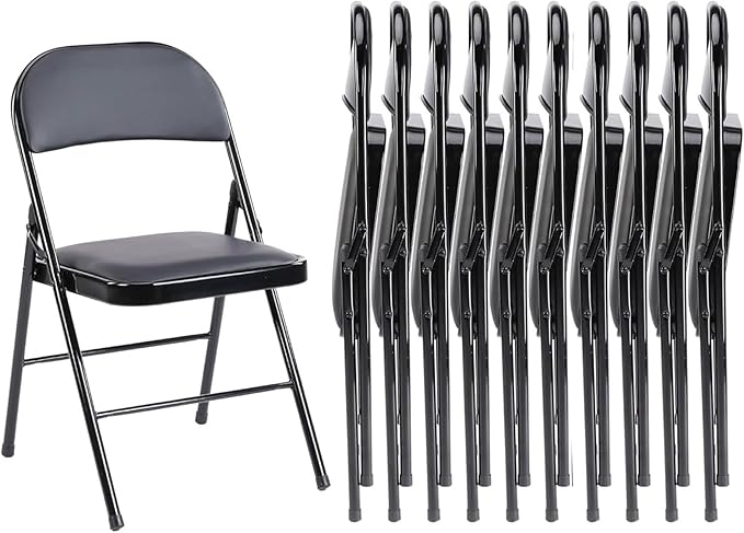 Sweetcrispy Folding Chair 10 Pack, Leather Padded Folding Chairs, Sturdy Metal Foldable Chairs, Easy to Use and Store, Outdoor and Indoor, for Home, Office, Party, Comfy