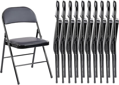 Sweetcrispy Folding Chair 10 Pack, Leather Padded Folding Chairs, Sturdy Metal Foldable Chairs, Easy to Use and Store, Outdoor and Indoor, for Home, Office, Party, Comfy