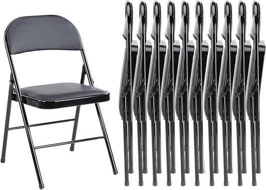 Sweetcrispy Folding Chair 10 Pack, Leather Padded Folding Chairs, Sturdy Metal Foldable Chairs, Easy to Use and Store, Outdoor and Indoor, for Home, Office, Party, Comfy