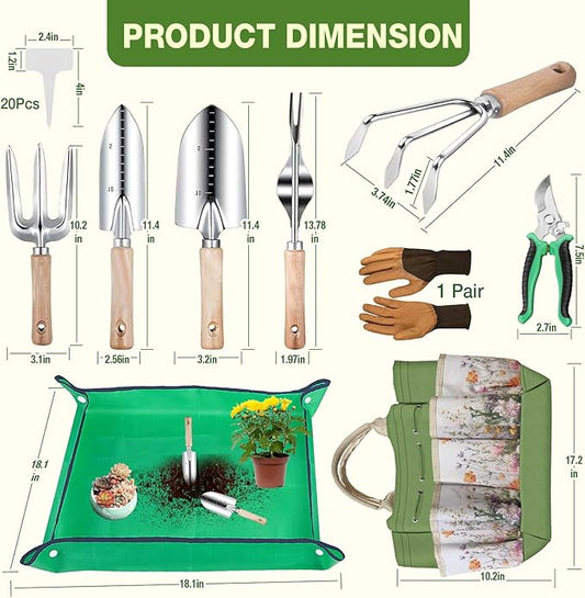 Gardening Tools Set for Women 29Pcs Heavy Duty Garden Hand Tools Set with Floral Tote Bag Rust-Proof Garden Tool Kit Supplies Gardening Esssential Garden Gifts for Mothers Day Mom Beginner