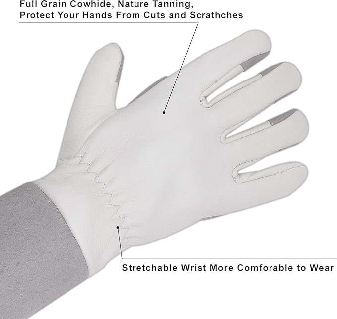 HLDD HANDLANDY Long Gardening Gloves for Women Men - Leather Rose Pruning Gloves Thorn Proof - Breathable Working Glove