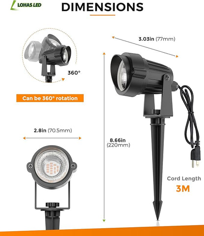 L LOHAS LED Orange Halloween Spot Lights Outdoor, 10W Dusk to Dawn Sensor Landscape Spotlights for Yard, IP66 Waterproof Pathway Outside Lights, 9.84-ft Cord, Orange Lawn Decor Lamp, UL Listed,2 Pack
