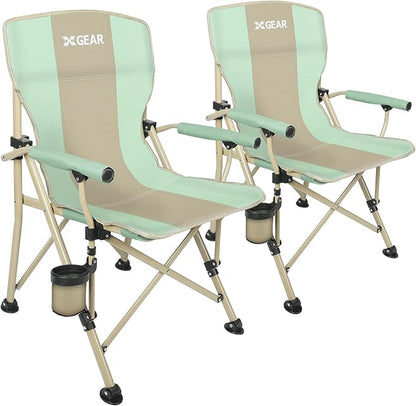 XGEAR Camping Chair with Padded Hard Armrest, Sturdy Folding Camp Chair with Cup Holder, Storage Pockets Carry Bag Included, Support to 400 lbs