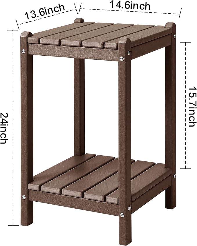 LZRS 24" Double Adirondack Outdoor Side Table, Pool Composite Patio Table,HDPE End Tables for Backyard,Pool, Indoor Companion, Easy Maintenance & Weather Resistant(Brown)