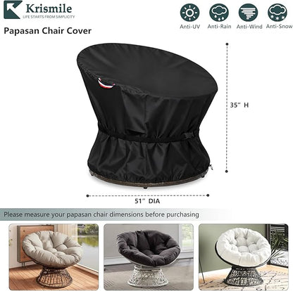Papasan Chair Cover Waterproof Patio Chair Covers, All-Weather Protection Outdoor Papasan Chair Covers for 52in Saucer Chair, Black
