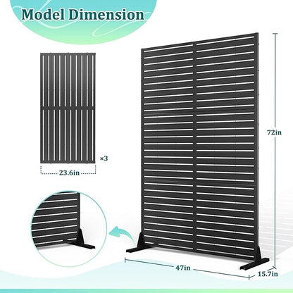 Metal Privacy Screen Outdoor Privacy Screen, Freestanding Fence Panel for Outside, 72''H×47''W, Decorative Screen Panel for Backyard/Patio/Deck
