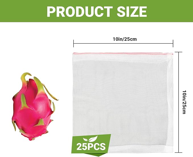 25pcs 10x10 Inch Plant Protection Cover Bags with Drawstring, Garden Netting for Fruit Trees, Vegetables, Flowers Against Bugs Birds Squirrels
