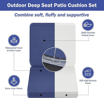 IPYNBAP Outdoor Cushions, Outdoor Chair Cushions 19x19x3 Inch, Cushions for Outdoor Furniture with Removable Cover, Waterproof & Fade Resistant Outdoor Seat Cushions for Patio, Lawn, Navy Blue