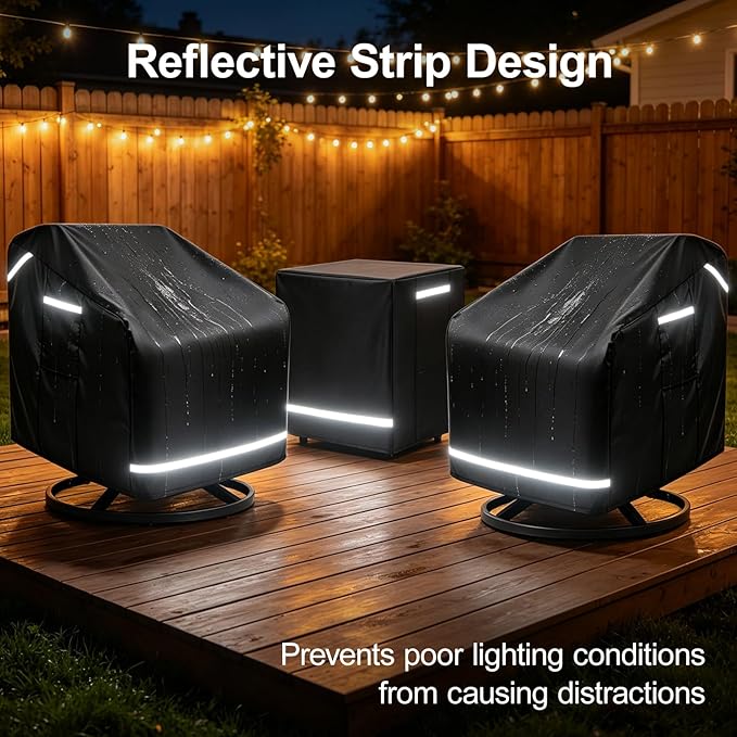 3 Pack Patio Chair Covers, Outdoor Chair Covers with Straps, Heavy Duty Waterproof Patio Furniture Covers, UV Resistant, Lawn Chair Covers with Reflective Strips, 37" W X 38" D X 39" H