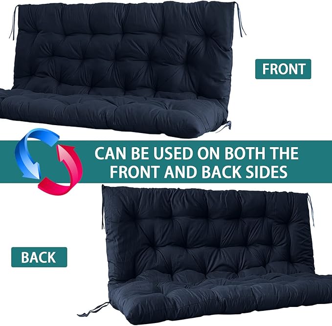 Swing Replacement Seat Cushions, 2-3 Seater Bench Cushions for Outdoor Furnitur with Backrest, Garden Recliner Seat Cushions Waterproof Sofa Pads (Dark Blue, 47x40in)