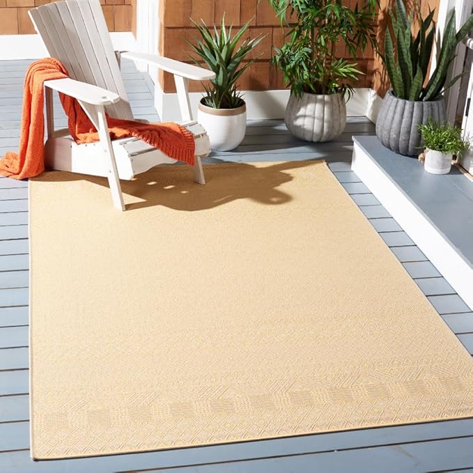 SAFAVIEH Washable Rug Outdoor Courtyard Collection - 5'3" x 7'7", Gold & Beige, Non-Shedding & Easy Cleaning, Ideal for Patio, Backyard, Mudroom (CY6235-30612)