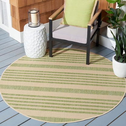 SAFAVIEH Washable Rug Outdoor Courtyard Collection - 5'3" Round, Beige & Sweet Pea, Non-Shedding & Easy Cleaning, Ideal for Patio, Backyard, Mudroom (CY6062-218)