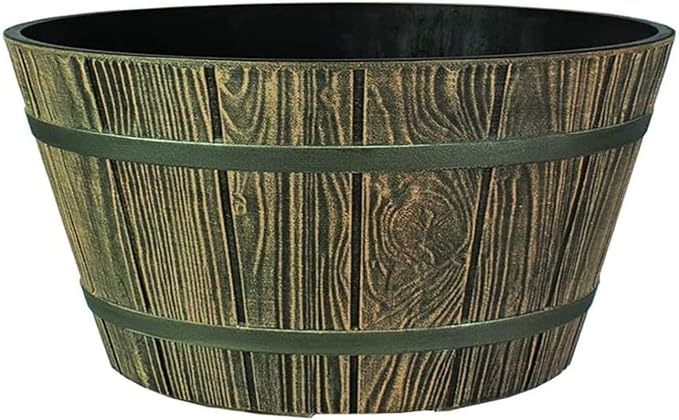 The HC Companies Whiskey Barrel Planter - Decorative Garden Pots - Indoor & Outdoor Resin Planters - Weather-Resistant Planting Pots (16” Aged Oak)