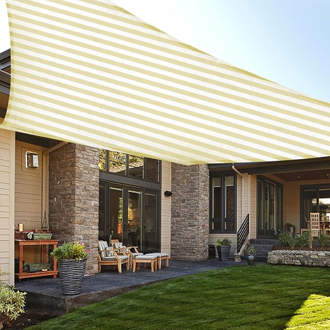 LOVE STORY 12' x 16' Rectangle Yellow-White Sun Shade Sail Canopy UV Block for Outdoor Patio Garden Backyard