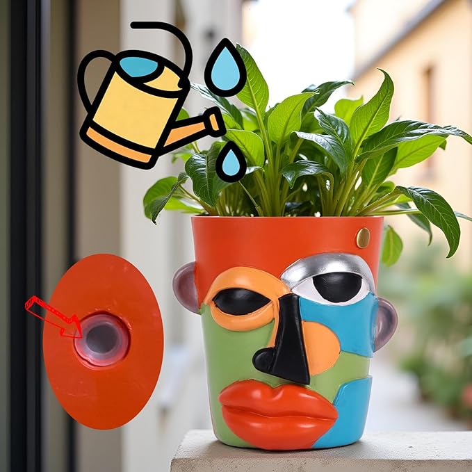 XMGZQ Abstract Cubism Face Planter,Pop Art Sculpture & Vase Decor,Unique Picasso Style Flower Pot,for 4-6 Inch Succulents & Houseplants,Drainage Hole Included,Statement Gift (Contemporary)