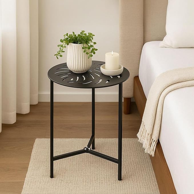 Party Zealot Set of 2 Small Round Metal Side Tables, 13-Inch Black Outdoor End Tables for Patio, Balcony, Porch or Garden – Weather-Resistant Corner Coffee Table for Small Spaces & Indoor Plant Stand