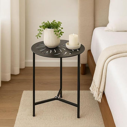 Party Zealot Set of 2 Small Round Metal Side Tables, 13-Inch Black Outdoor End Tables for Patio, Balcony, Porch or Garden – Weather-Resistant Corner Coffee Table for Small Spaces & Indoor Plant Stand