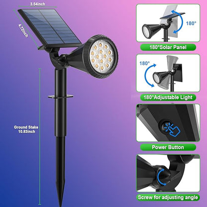 Tadyreal Color Changing Solar Spot Lights Outdoor Waterproof 180° Adjustable Colored RGB Solar Powered Landscape Lights for Yard 7 Lighting Modes Solar Spotlights for Pathway Garden Outside (2 Pack)