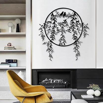 Birds on Branch Metal Wall Decor, Metal Tree Leaf Wall Art, Olive Branch Artwork, Birds Wall Decor, Olive Wall Art, Bird Decorations for The Home, Farmhouse, Living Room (White, 35"x34" | 90x86cm)
