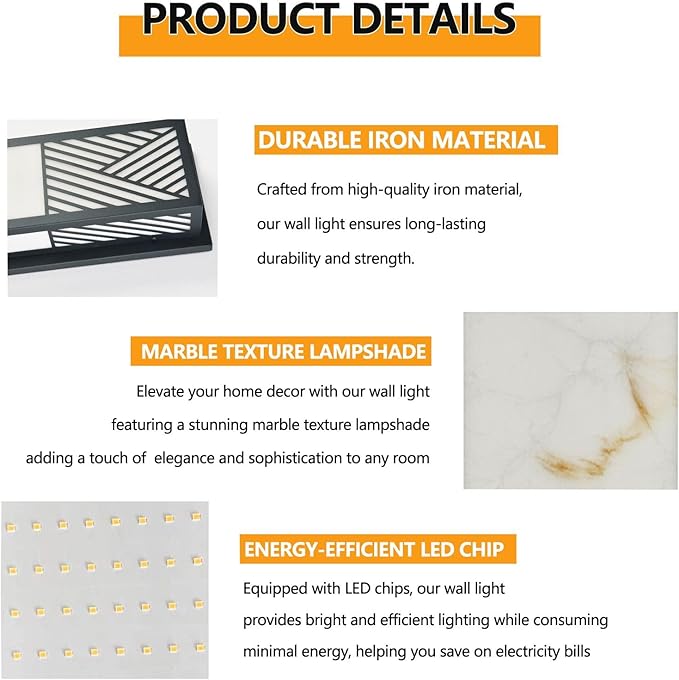 Outdoor Wall Light LED 26W 24.8in Black Metal - Rectangle Modern ExteriorLight Fixture with Resin Shade,Waterproof Porch Lighting Brightens to Garage,Front Door,Patio