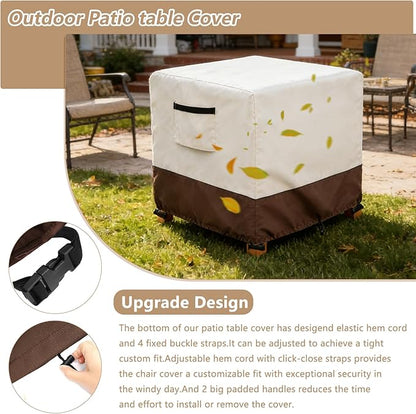 Waterproof Patio Ottoman Cover, Heavy Duty Square Outdoor Side Table Furniture Covers Size 22L x 22W x 18H inch (Beige)