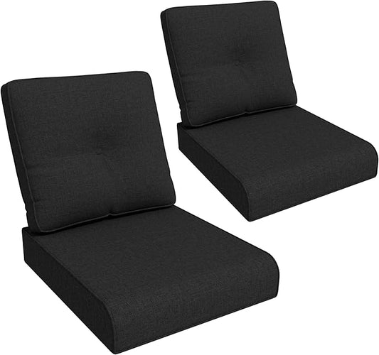 Outdoor Chair Cushions Set for Patio Furniture, 22x25/22x24 Inch, Waterproof & Fade Resistant Patio Chair Cushions, Thick Patio Furniture Cushion for Chair, Sofa, and Couch (Black, 2 Set)