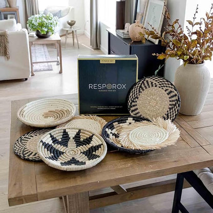 Hanging Woven Wall Basket Set - 7 Unique Handcrafted Seagrass Baskets for Boho, Farmhouse & Rustic Wall Decor, Table Settings & More - Ready to Hang with Nails & Marking Pencil Included