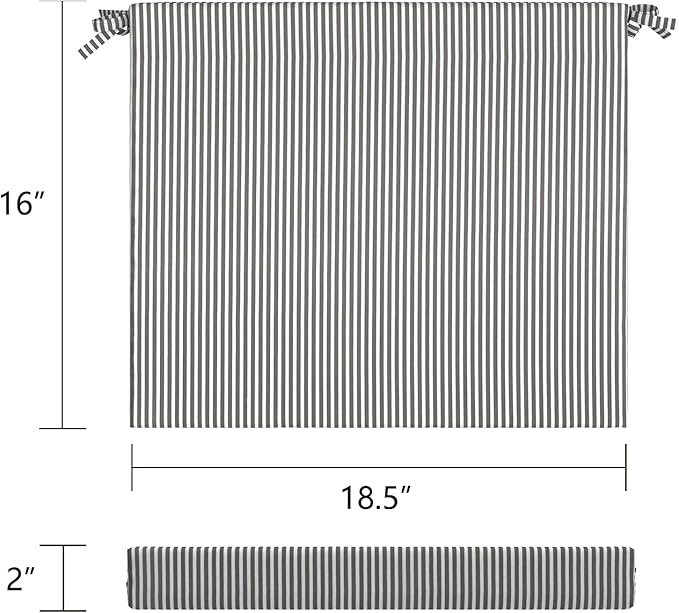 LVTXIII Outdoor Seat Cushions Seasonal Replacement Chair Cushions, Square Patio Chair Pads with Ties for Dining Chairs and Garden Furniture,18.5"x16"x2", 2 Pack, Strip Grey