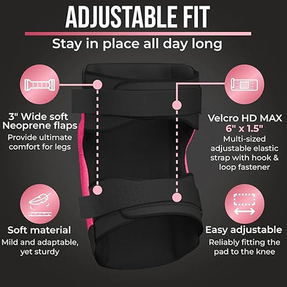 PRO Constructor Style Knee Pads for Women with 3 Levels of Protection, Pink, 1 Pair - Flat Stand Plastic Cap & Multi Adjustable Fasteners, Made in USA