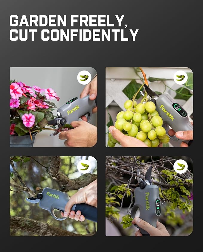 Fanttik Y10 Pro Cordless Electric Pruning Shears with Brushless Motor, LED Display, 4-Level Safety System, USB-C Fast Charging, SK5 Steel Blade for Branch Trimming
