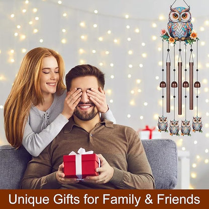 Owl Wind Chimes for Outside,Metal Windchimes with S Hook with Playful Design Wind Chime Garden Decor Outdoor Ideal Memorial/Housewarming/Birthday/Festival Gifts Front Yard Decor