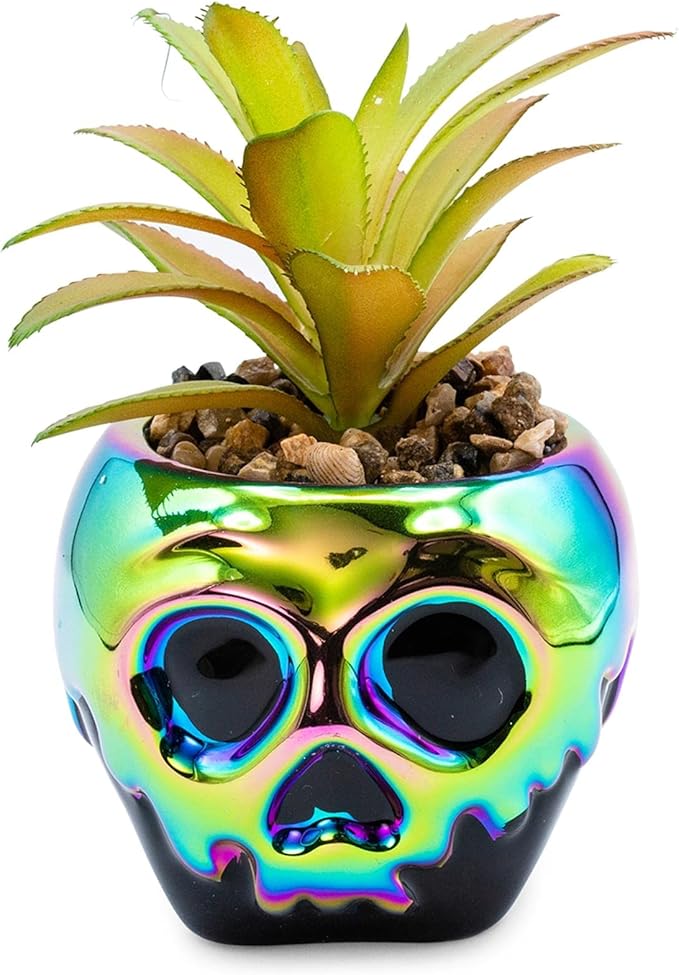 Disney Villains Evil Queen Poison Apple Ceramic Planter with Artificial Succulent | Small Flower Pot, Faux Indoor Plants For Desk Shelf, Home Decor Trinket Tray | Snow White and the Seven Dwarfs Gifts