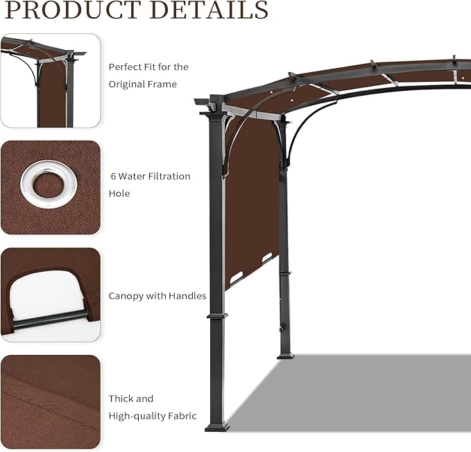 Pergola Canopy Replacement Cover for Lowe's Allen + Roth 10x10 Ft Freestanding Pergola, 200" x 103" Shade Cover, Compatible with Model #L-PG152PST-B,Cover Only (Coffee)