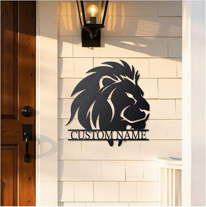 Personalized Metal Lion Name Sign – Custom Wall Art with Majestic Animal Design, Durable Outdoor & Indoor Home Decor – Unique Housewarming & Wedding Gift for Couples, Families, and Friends Style2