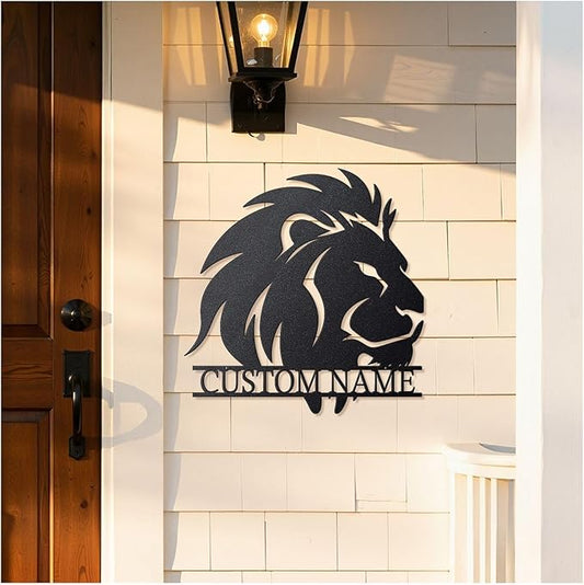 Personalized Metal Lion Name Sign – Custom Wall Art with Majestic Animal Design, Durable Outdoor & Indoor Home Decor – Unique Housewarming & Wedding Gift for Couples, Families, and Friends Style2